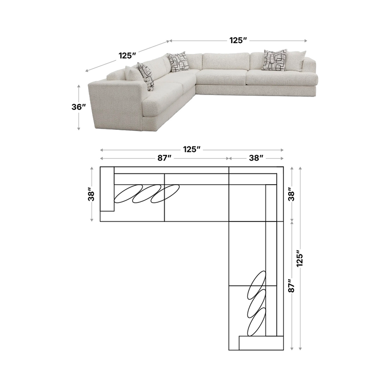 Low profile 3pc L shape sectional, MOD #1200 - Furniture City (CA)l