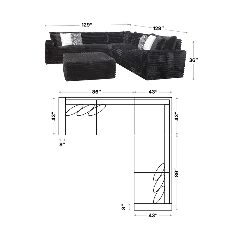 3 Pc Sectional Corduroy Fabric - Furniture City (CA)l