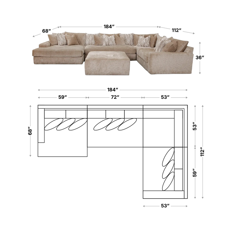 The Roxie, Oversized 4 Piece Sectional - Furniture City (CA)l