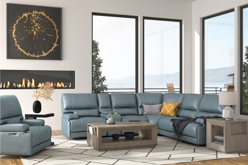 Parker Living Whitman - Verona Azure - Powered By Freemotion 6 Piece Modular Power Reclining Sectional with Power Adjustable Headrests