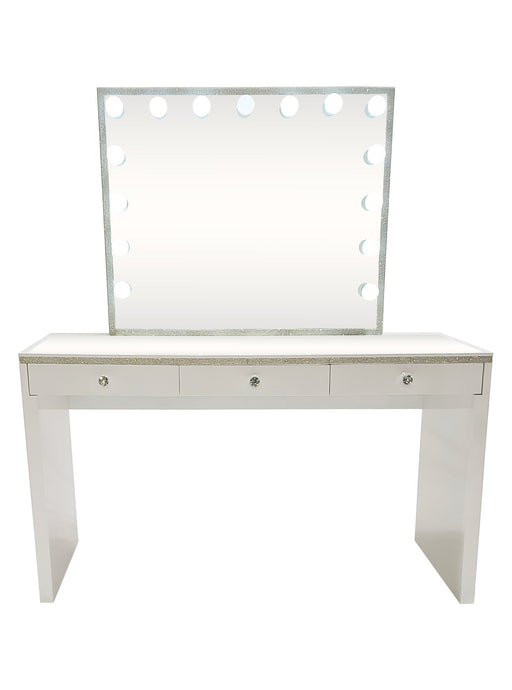 Diva White Crystal Large Vanity Table + Mirror with Bluetooth By Furniture City  Diva By Furniture City Furniture City (CA)l