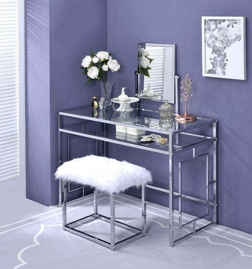 Carenze II White Faux Fur & Chrome Vanity Set Vanity Furniture City Furniture City (CA)l