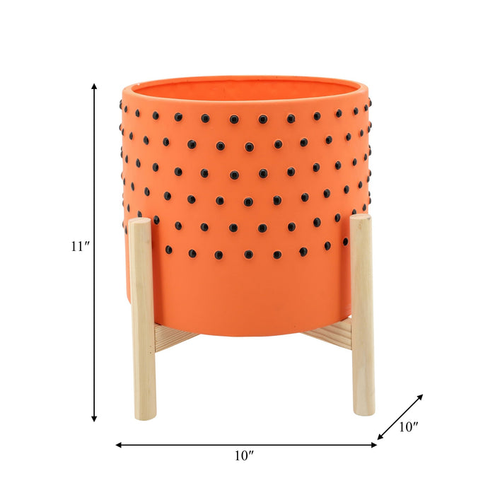 10-dotted-planter-w-wood-stand-orange-3