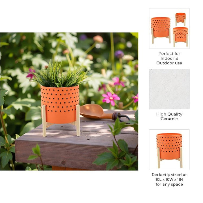 10-dotted-planter-w-wood-stand-orange-4