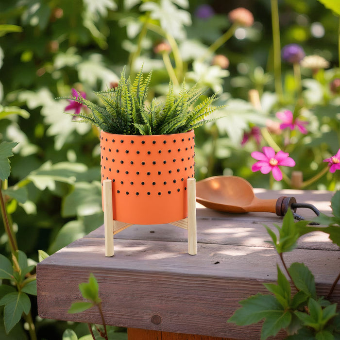 10-dotted-planter-w-wood-stand-orange-5