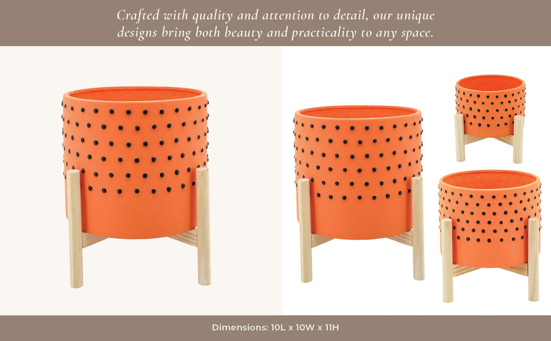 10-dotted-planter-w-wood-stand-orange-7