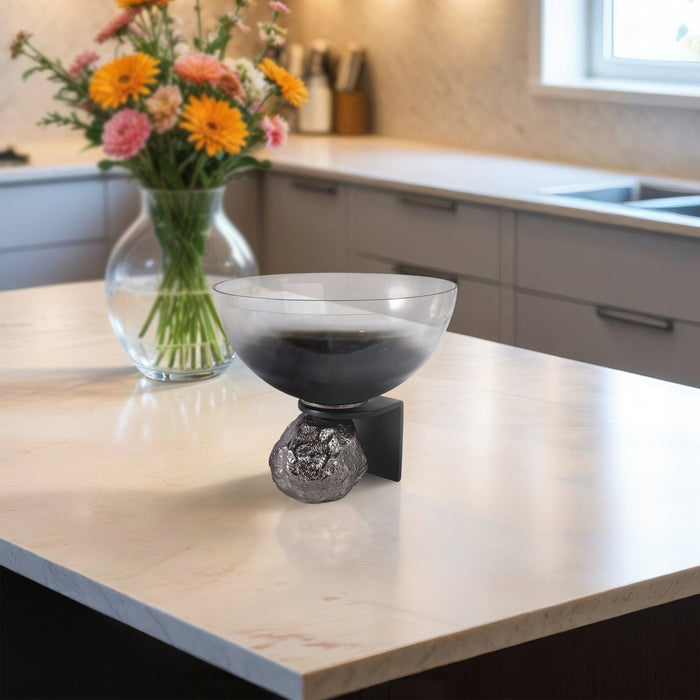 11x10-glass-bowl-on-rock-pedestal-black-silver-10