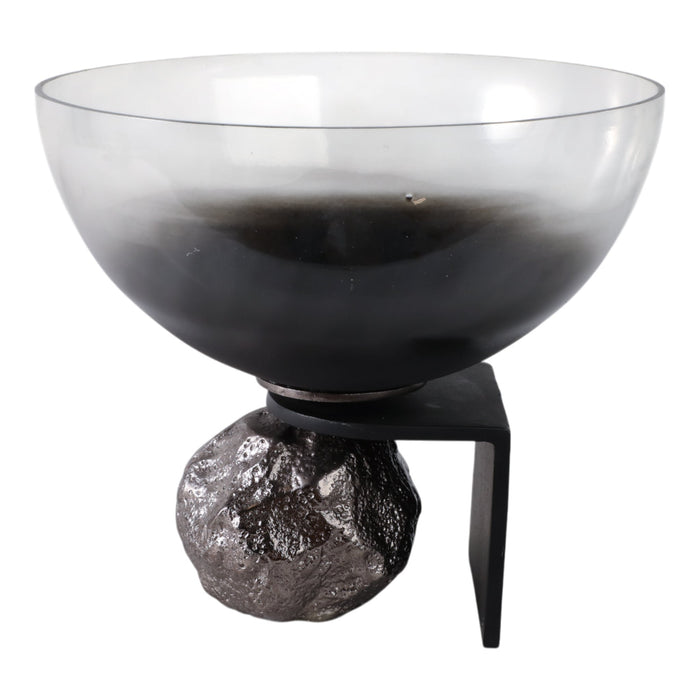 11x10-glass-bowl-on-rock-pedestal-black-silver-1