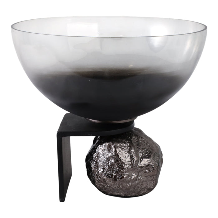 11x10-glass-bowl-on-rock-pedestal-black-silver-4