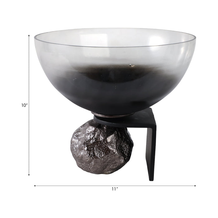 11x10-glass-bowl-on-rock-pedestal-black-silver-8
