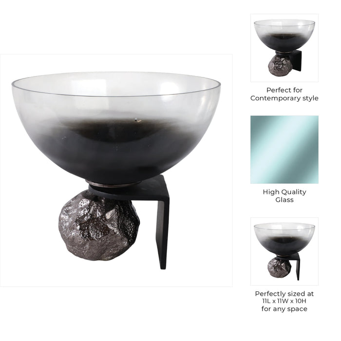 11x10-glass-bowl-on-rock-pedestal-black-silver-9