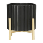 12-ceramic-fluted-planter-w-wood-stand-black-1