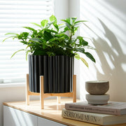 12-ceramic-fluted-planter-w-wood-stand-black-12