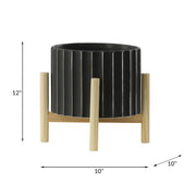 12-ceramic-fluted-planter-w-wood-stand-black-8