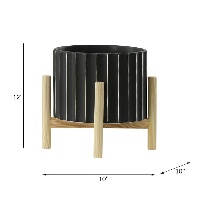 12-ceramic-fluted-planter-w-wood-stand-black-8