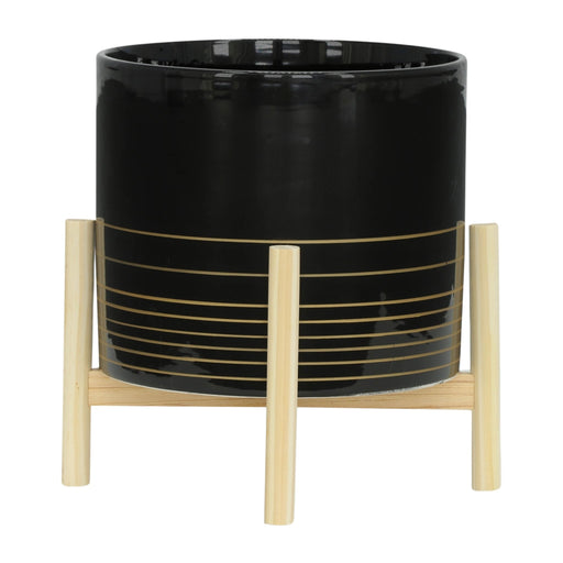 12-ceramic-metallic-planter-w-wood-stand-black-2