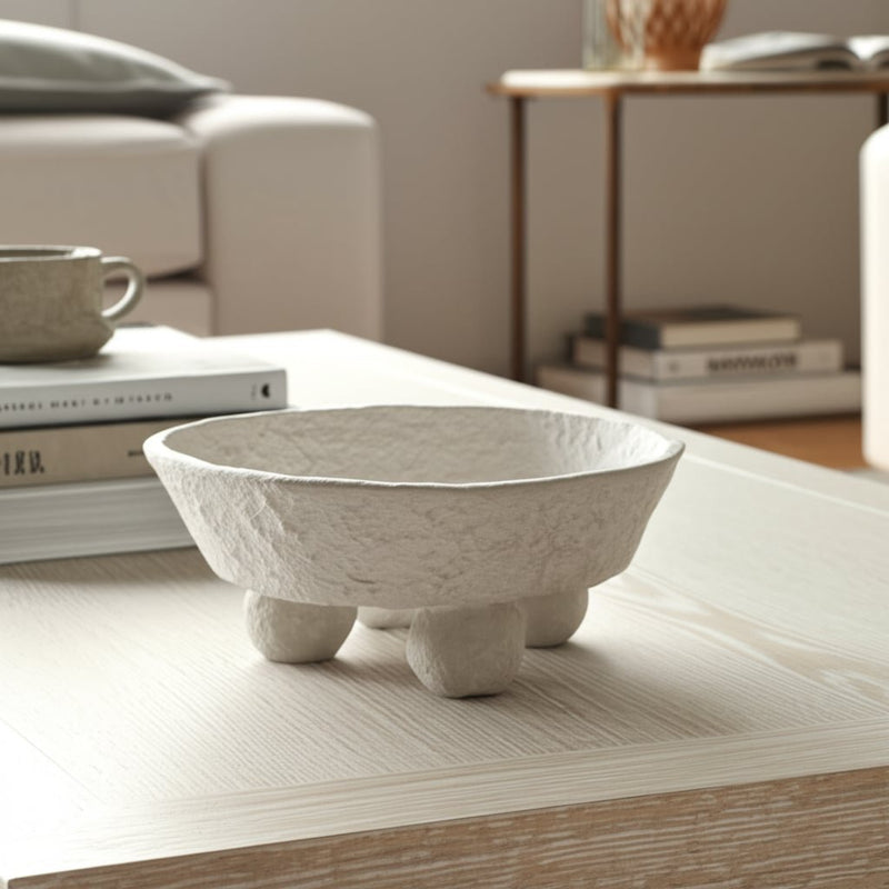12x12-paper-mache-knobby-footed-bowl-white-12