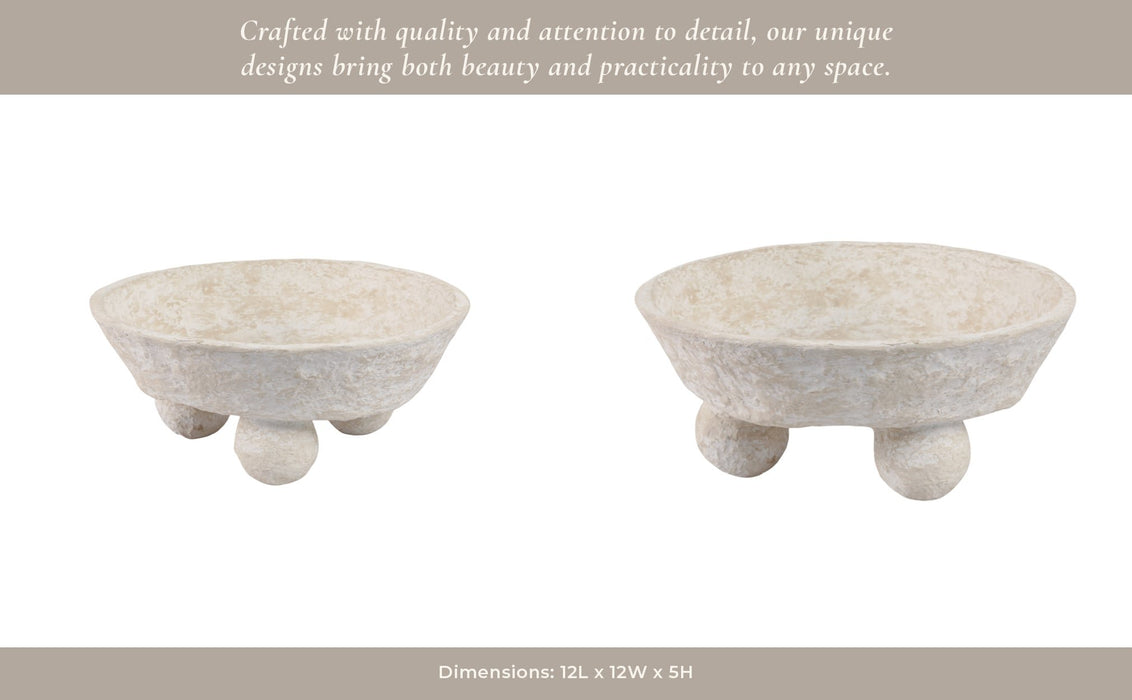 12x12-paper-mache-knobby-footed-bowl-white-13