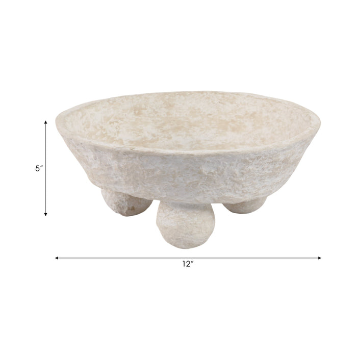 12x12-paper-mache-knobby-footed-bowl-white-7