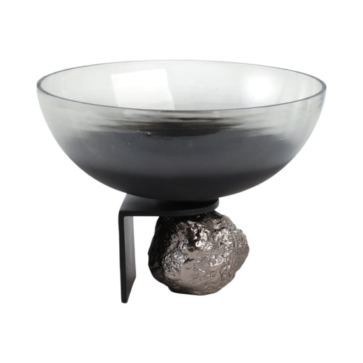 14x11-glass-bowl-on-rock-pedestal-black-silver-1