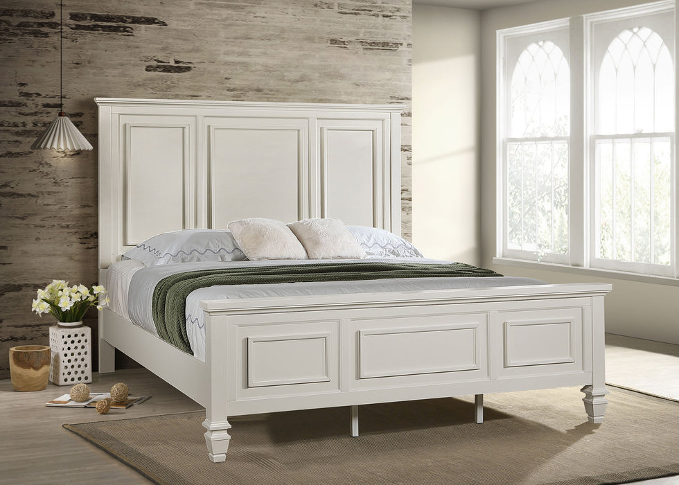 Sandy Beach Queen Panel Bed with High Headboard Cream White