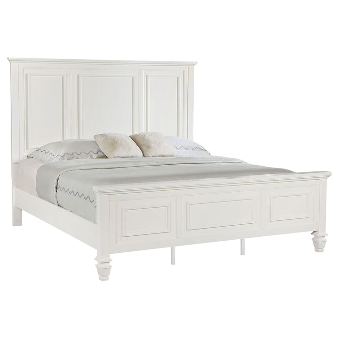 Sandy Beach Queen Panel Bed with High Headboard Cream White