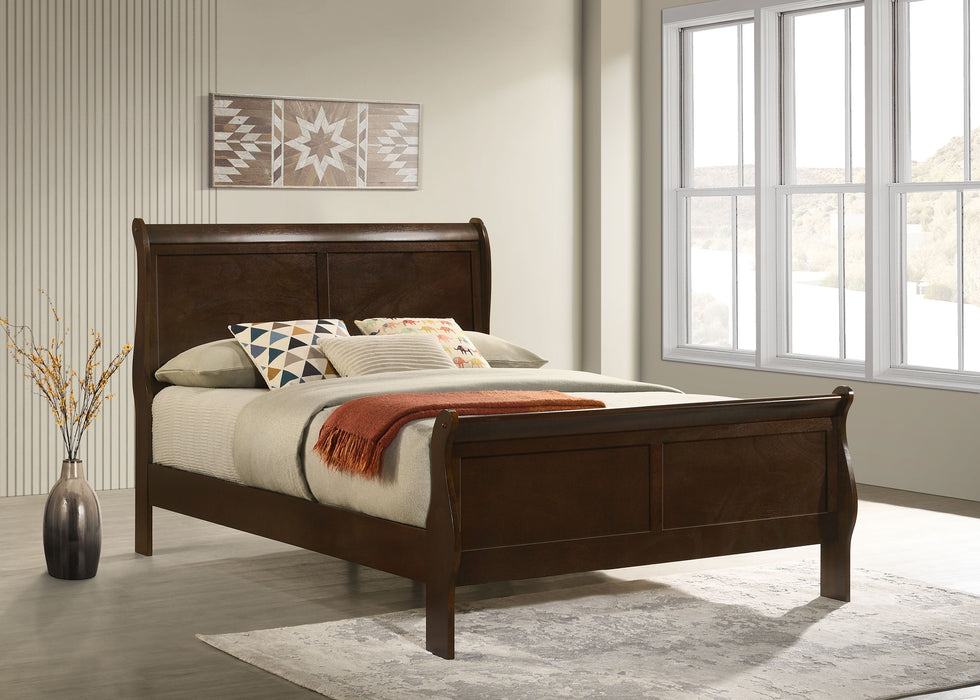 Louis Philippe Eastern King & Queen Panel Sleigh Bed Cappuccino