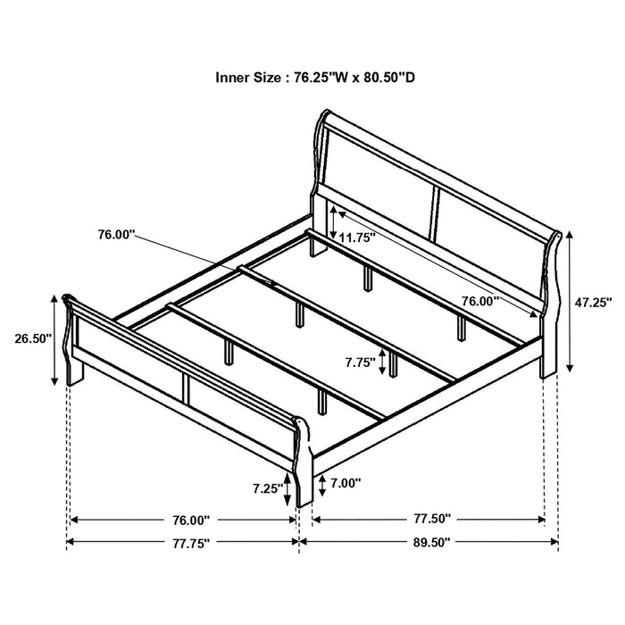 Louis Philippe Eastern King & Queen Panel Sleigh Bed Cappuccino