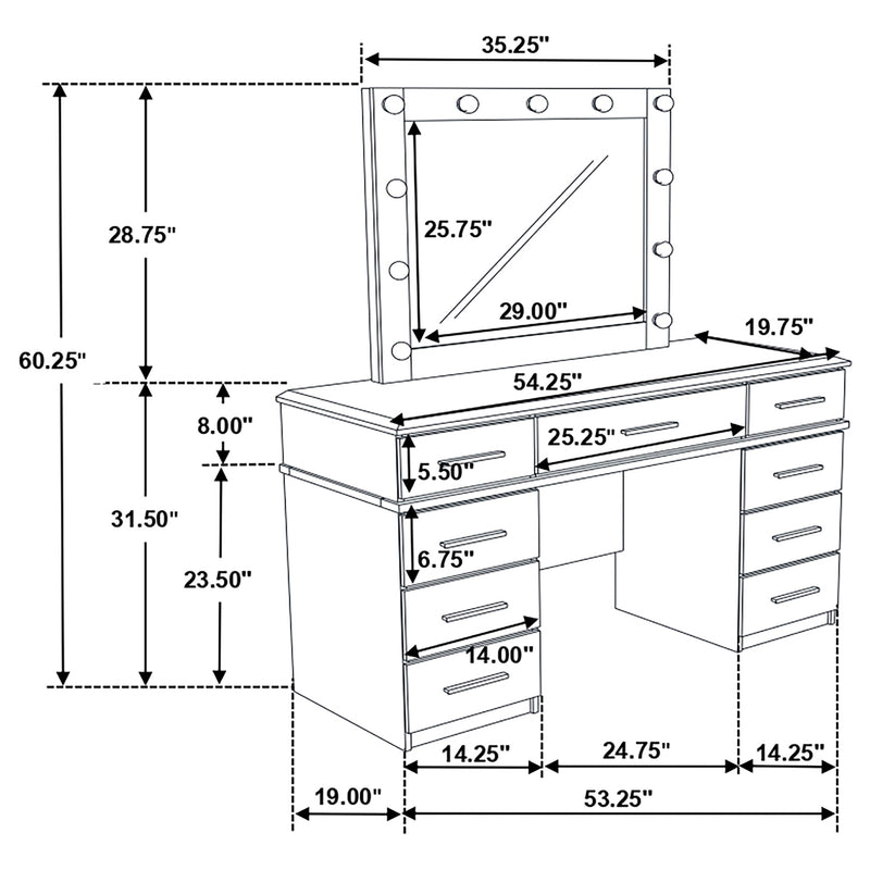 Felicity Makeup Vanity Table with LED Mirror - Furniture City (CA)l