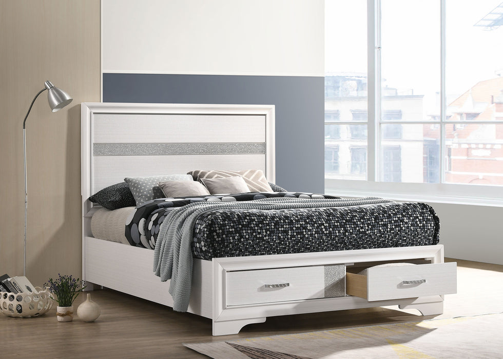 Miranda California King. E.King, & Queen 2-drawer Storage Bed Black & White