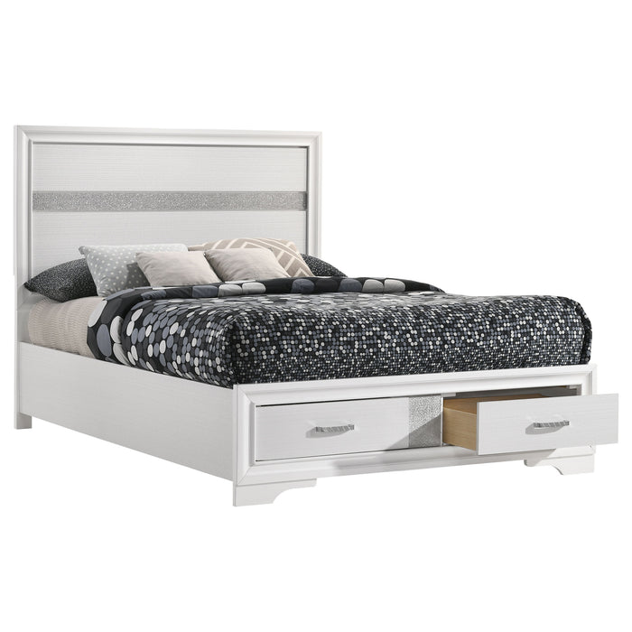 Miranda California King. E.King, & Queen 2-drawer Storage Bed Black & White