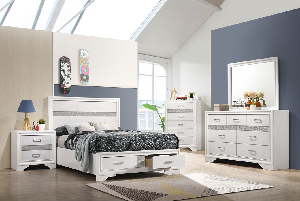 Miranda California King. E.King, & Queen 2-drawer Storage Bed Black & White