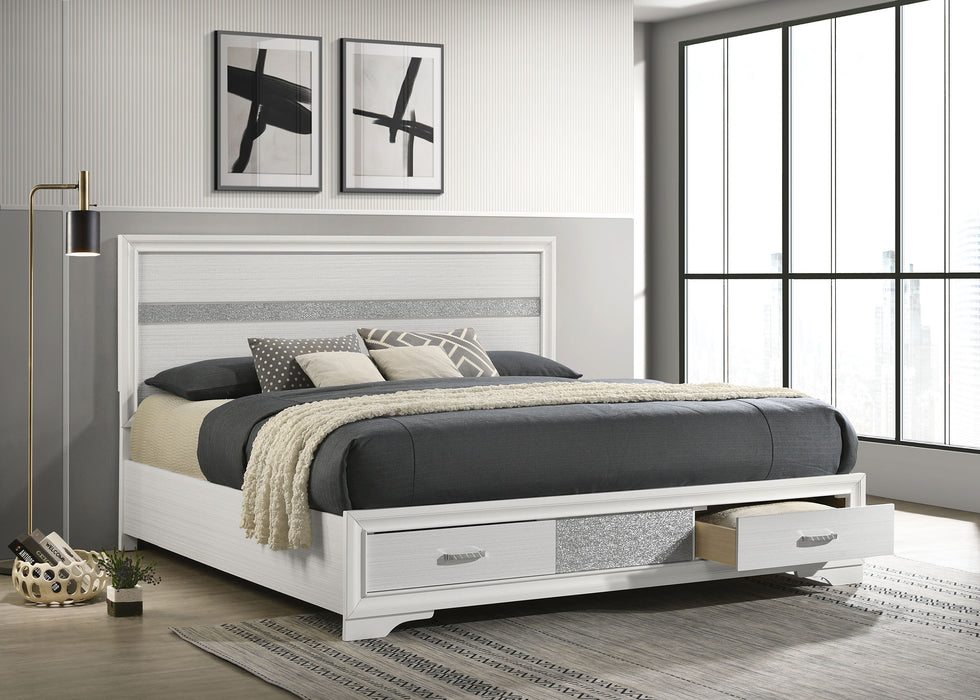 Miranda California King. E.King, & Queen 2-drawer Storage Bed Black & White