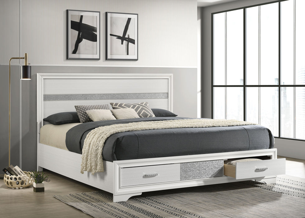 Miranda California King. E.King, & Queen 2-drawer Storage Bed Black & White