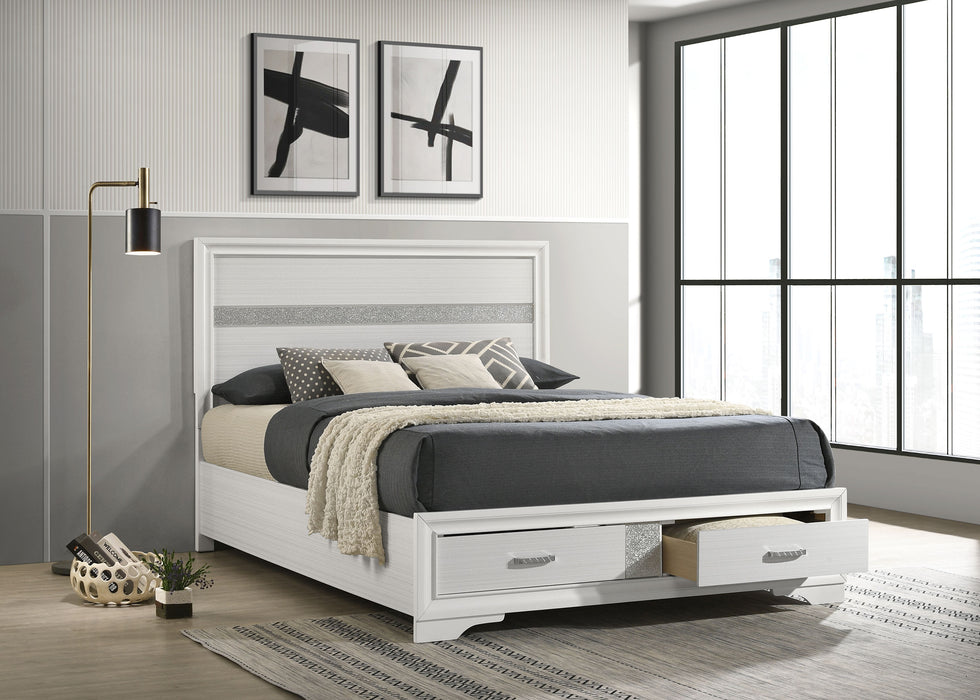 Miranda California King. E.King, & Queen 2-drawer Storage Bed Black & White