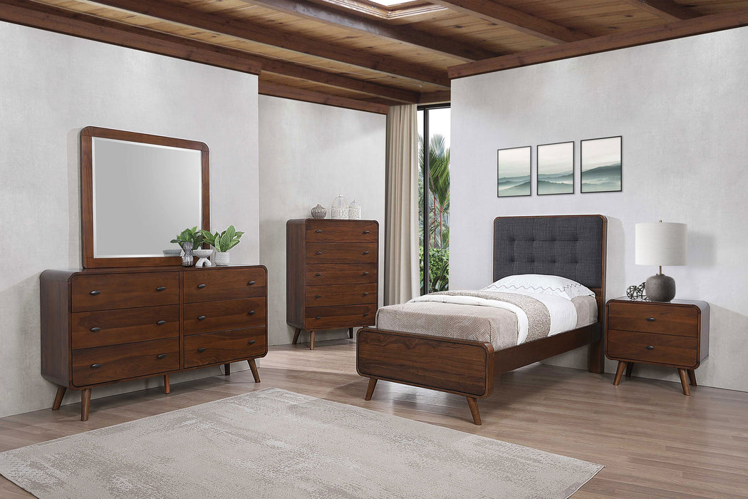 Robyn Bedroom Set with Upholstered Tufted Headboard Dark Walnut