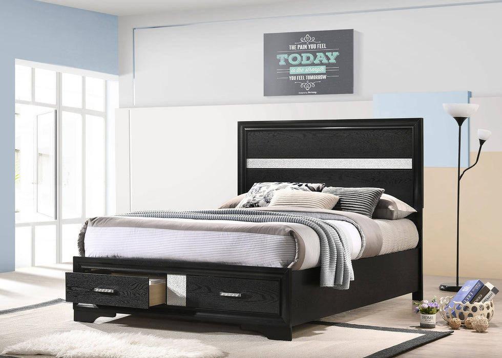 Miranda California King. E.King, & Queen 2-drawer Storage Bed Black & White