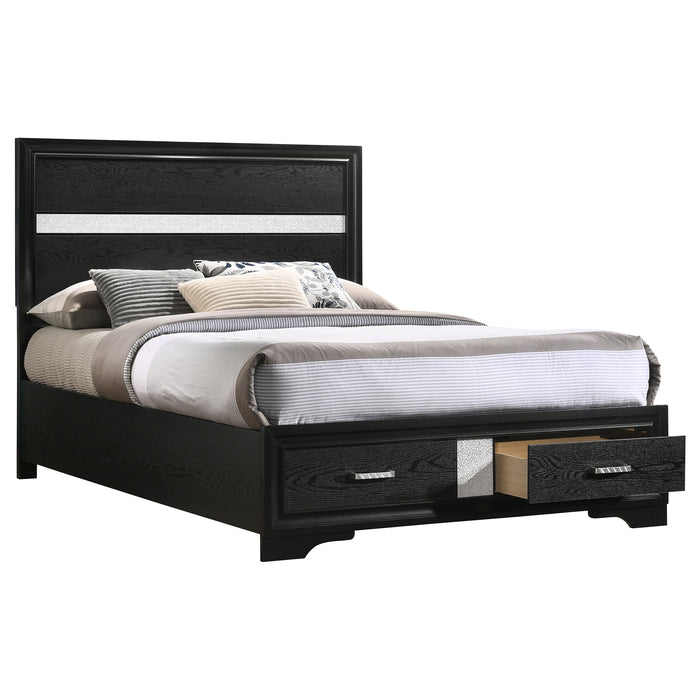 Miranda California King. E.King, & Queen 2-drawer Storage Bed Black & White