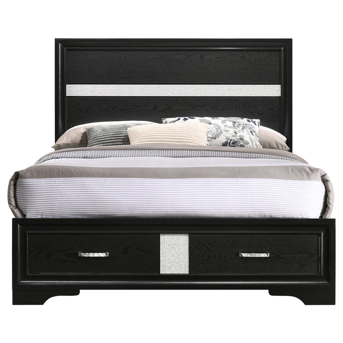 Miranda California King. E.King, & Queen 2-drawer Storage Bed Black & White
