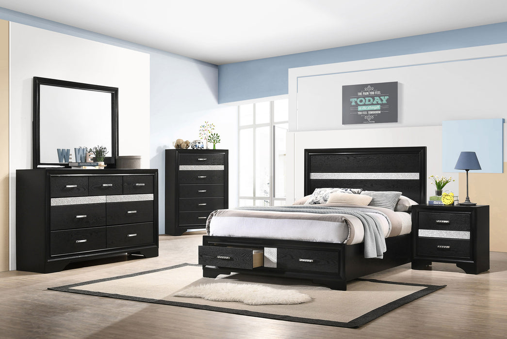 Miranda California King. E.King, & Queen 2-drawer Storage Bed Black & White