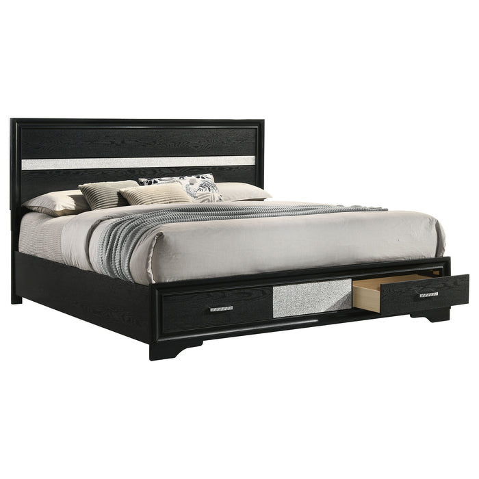 Miranda California King. E.King, & Queen 2-drawer Storage Bed Black & White