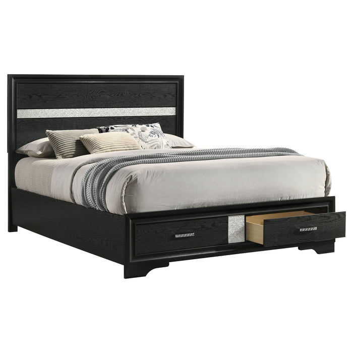 Miranda California King. E.King, & Queen 2-drawer Storage Bed Black & White