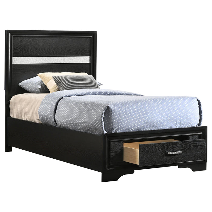 Miranda California King. E.King, & Queen 2-drawer Storage Bed Black & White