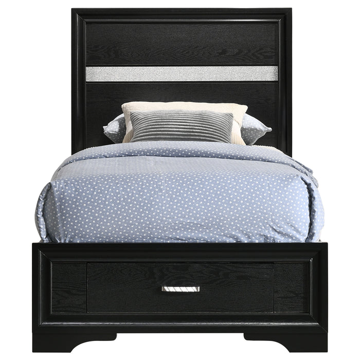 Miranda California King. E.King, & Queen 2-drawer Storage Bed Black & White