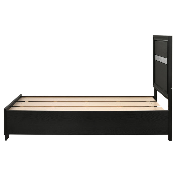 Miranda California King. E.King, & Queen 2-drawer Storage Bed Black & White