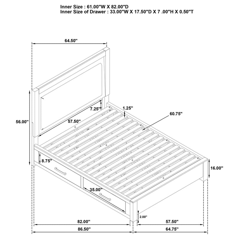 Kenora Panel Platform Storage Bed with LED Lighting