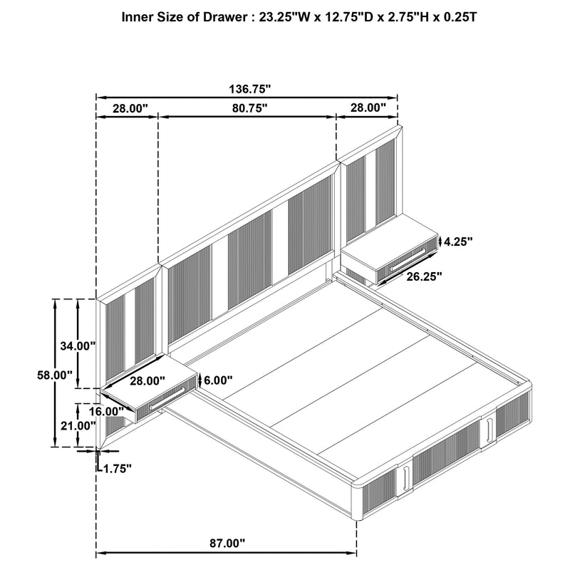 Terrace Wall Panel Platform Storage Bed with Attached Nightstands - Furniture City (CA)l