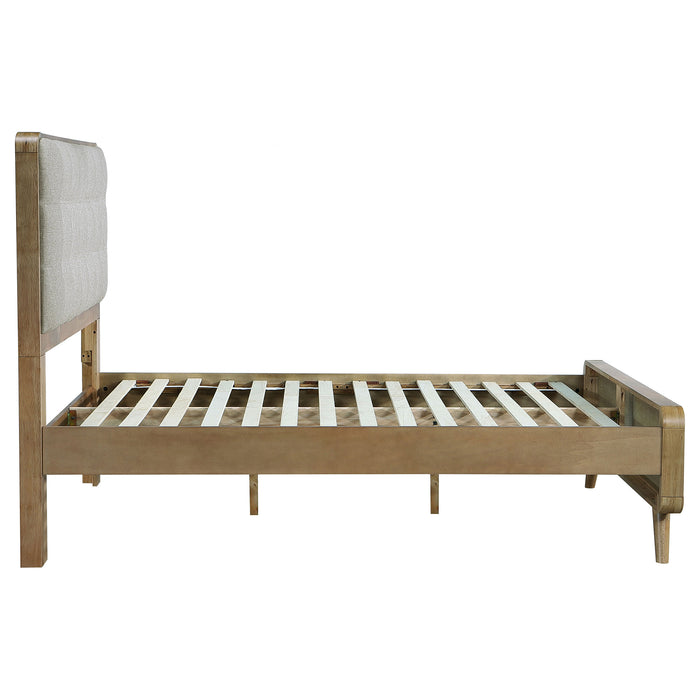 Robyn California King, E.King, & Queen Bed with Upholstered Headboard Dark Walnut