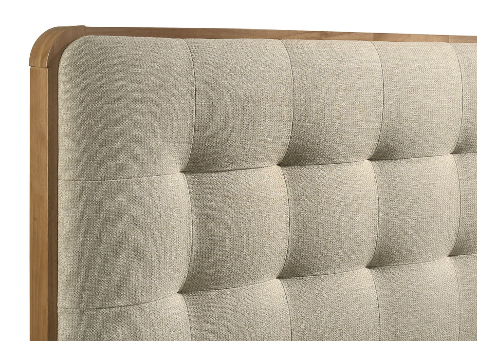 Robyn California King, E.King, & Queen Bed with Upholstered Headboard Dark Walnut