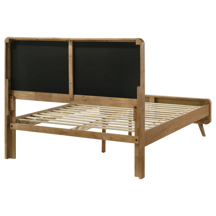 Robyn California King, E.King, & Queen Bed with Upholstered Headboard Dark Walnut